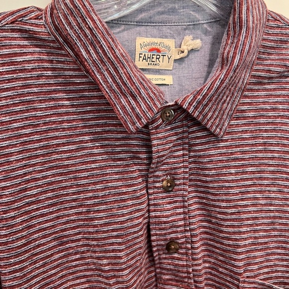 Faherty Organic Cotton Long Sleeve Striped Polo Shirt Size Large - Picture 4 of 11